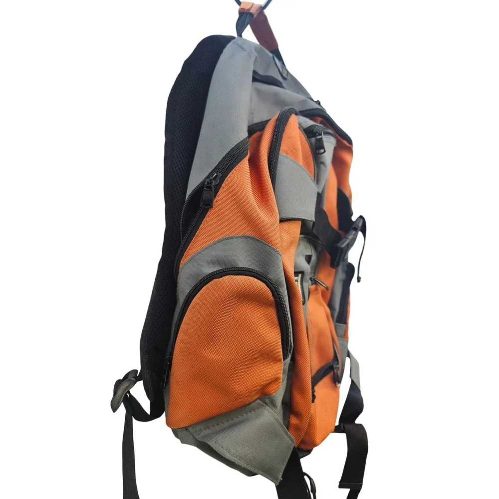 Ful Backpack Orange Grey Multi Pocket Padded Tech Bag Gorpcore Rugged Canvas